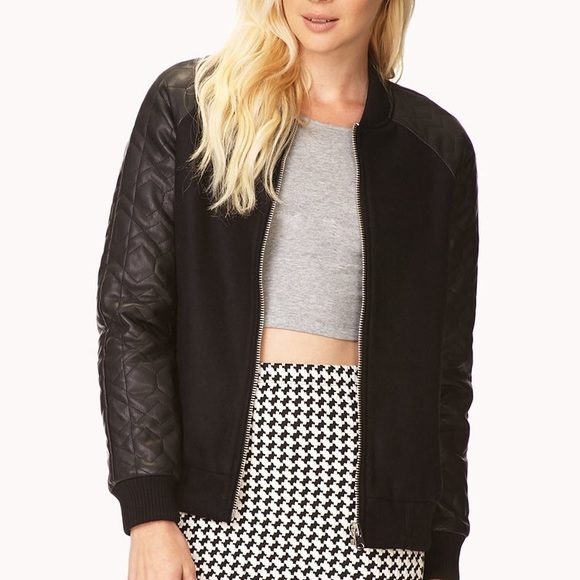 Faux leather bomber jacket, varsity style - Picture 2 of 5